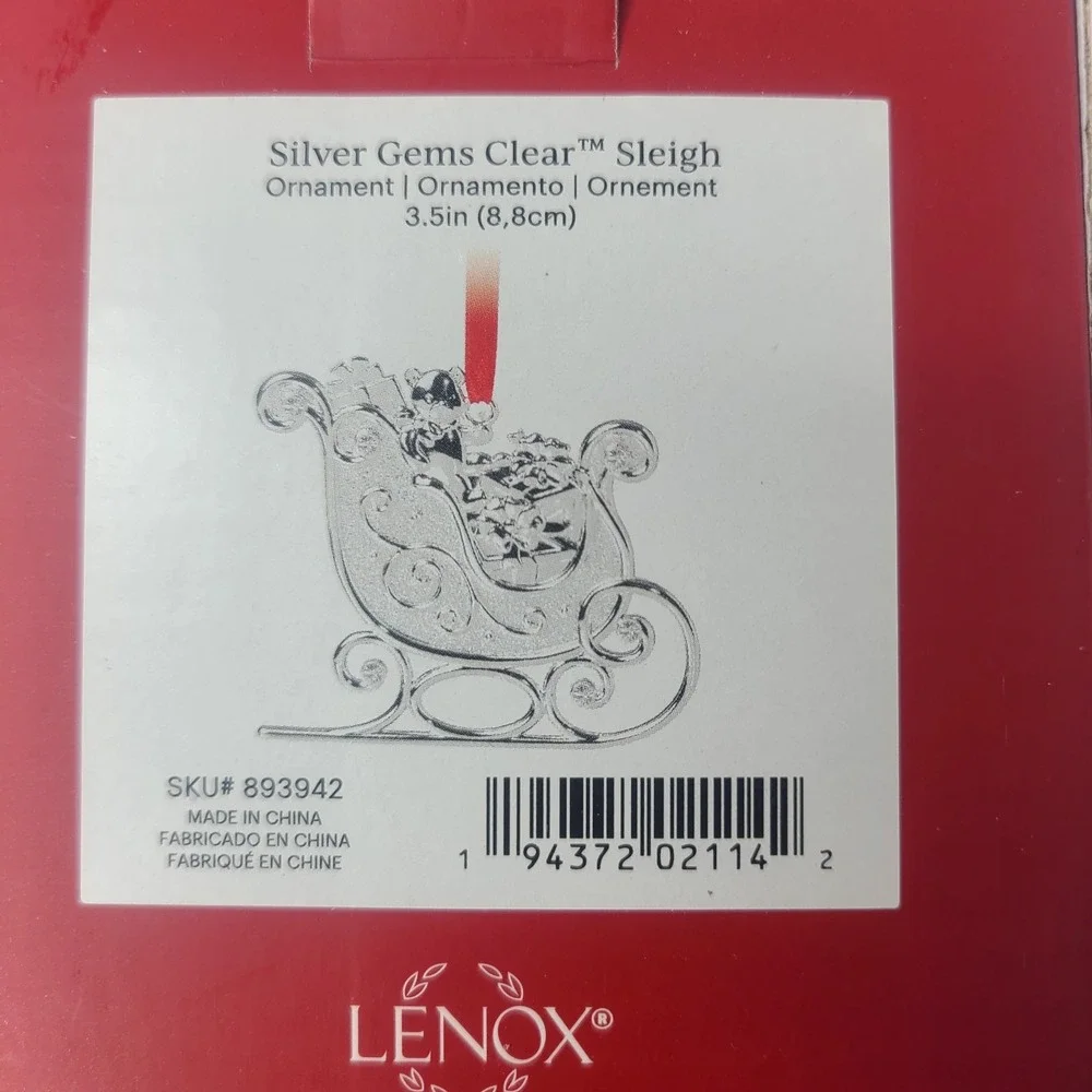 Lenox Sparkle and Scroll Silverplate Clear Crystal Sleigh Christmas Ornament